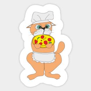 Funny cat and pizza Sticker